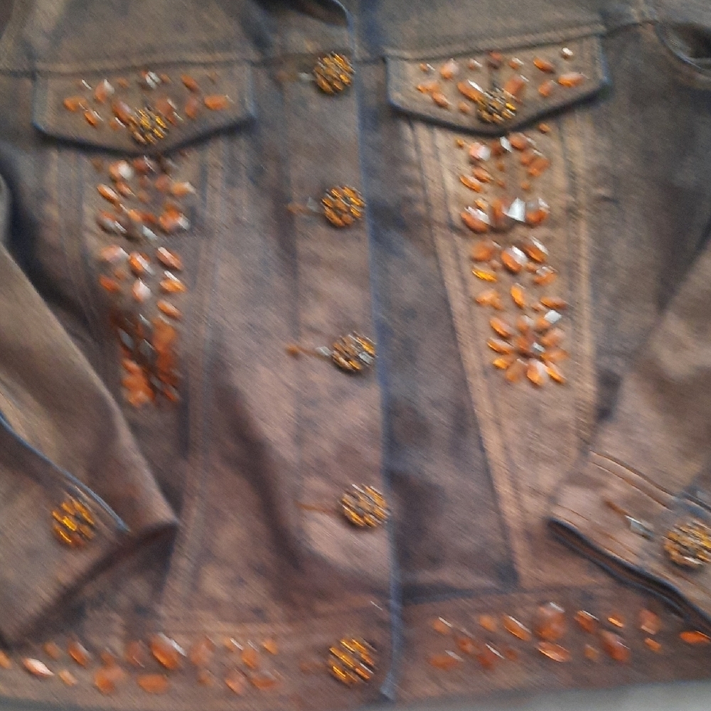 Diane Gilman Dark Brown Embellished Jean Jacket - Size S - Picture 6 of 11